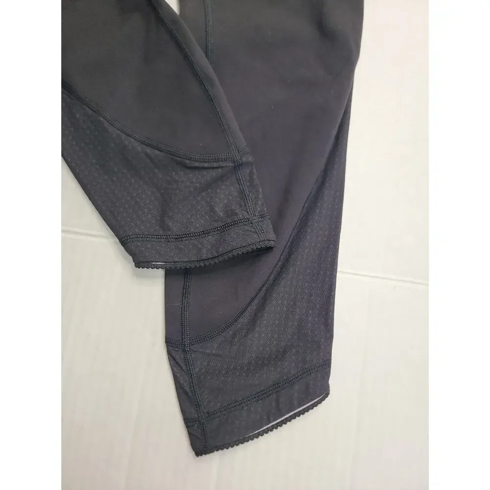 Lululemon Soul Cycle Crop Leggings Sz 8 Black Camo Capri Lace Trim